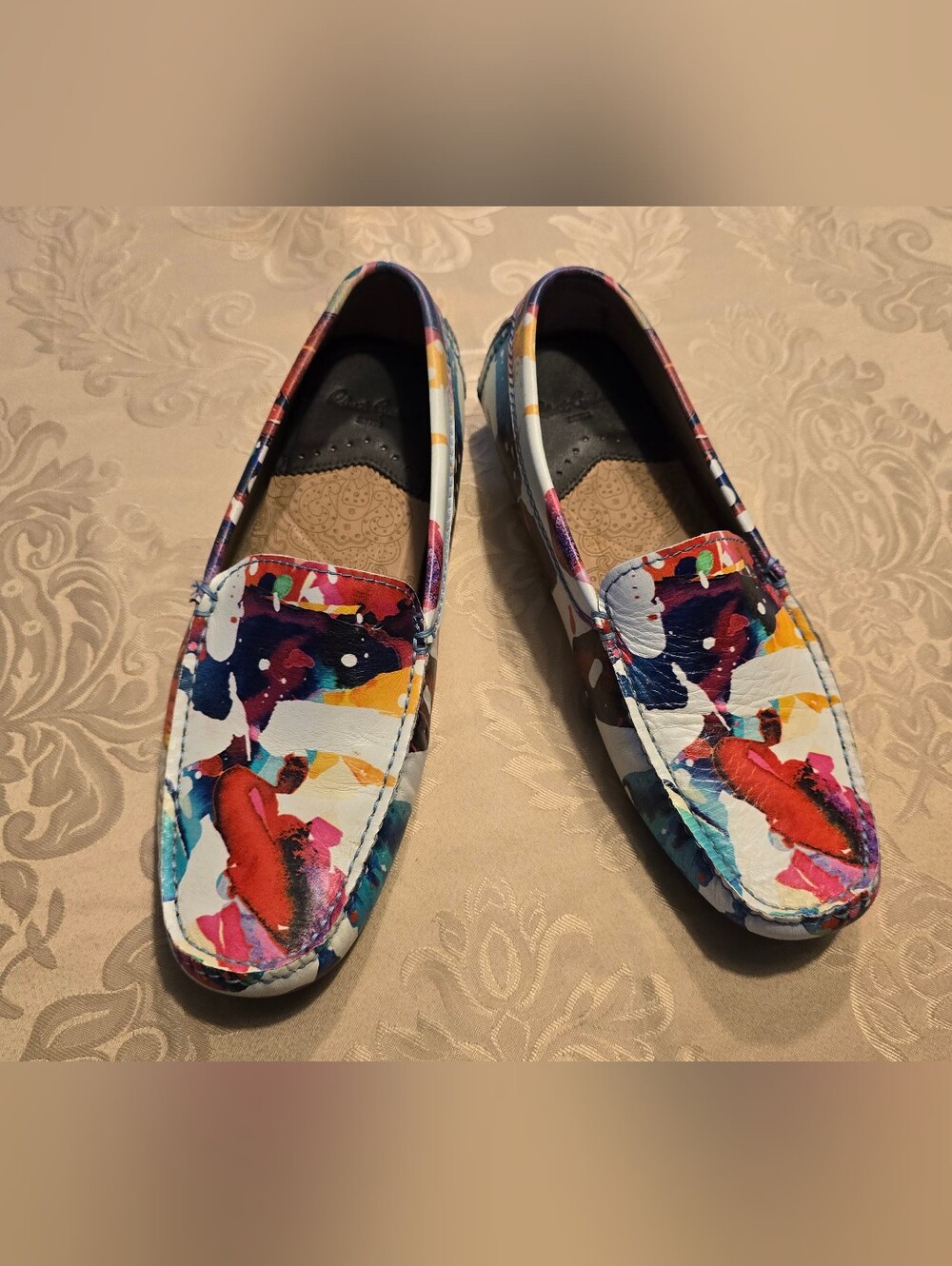 Men's/Unisex Multicolor Leather Driving Loafers - Artistic Print
